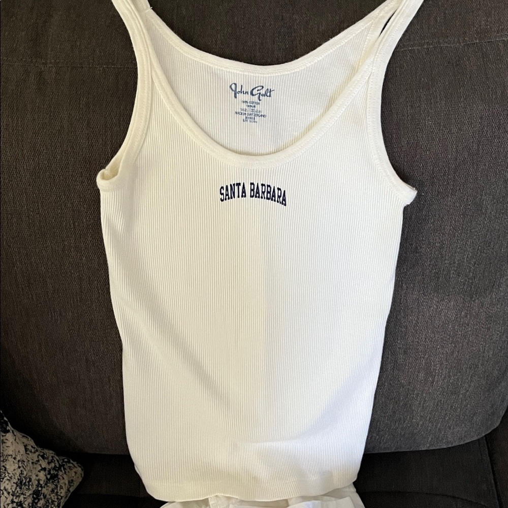 Brandy Melville White Ribbed Tank with Blue Print